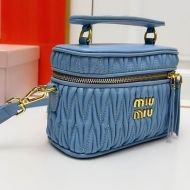 Miu Miu 5BH226 Hand-held Vanity Case In Matelasse Nappa Leather Blue
