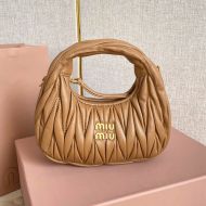 Miu Miu 5BP078 Mini Wander Hobo Bag In Matelasse Nappa Leather Brown