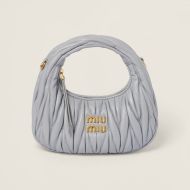 Miu Miu 5BP078 Mini Wander Hobo Bag In Matelasse Nappa Leather Grey
