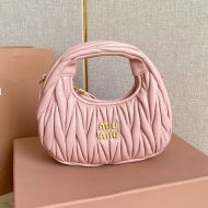 Miu Miu 5BP078 Mini Wander Hobo Bag In Matelasse Nappa Leather Pink
