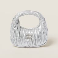 Miu Miu 5BP078 Mini Wander Hobo Bag In Matelasse Nappa Leather Silver