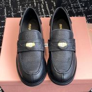 Miu Miu 5D773D Penny Loafers Women Grained Calfskin Black