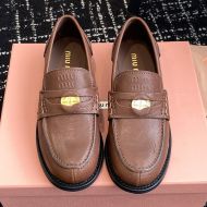 Miu Miu 5D773D Penny Loafers Women Grained Calfskin Brown