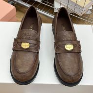 Miu Miu 5D773D Penny Loafers Women Vintage-effect Leather Khaki