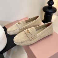 Miu Miu 5DD022 Driving Shoes Women Suede Beige