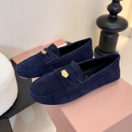 Miu Miu 5DD022 Driving Shoes Women Suede Navy Blue