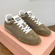 Miu Miu 5E114E Plume Sneakers Women Mesh And Suede Khaki