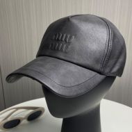 Miu Miu 5HC179 Baseball Cap With Debossed-Logo In Nappa Leather Black