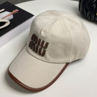 Miu Miu 5HC179 Baseball Cap With Lettering Logo In Cotton Beige/Brown