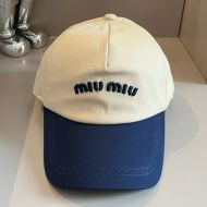 Miu Miu 5HC179 Two-Tone Baseball Cap With Embroidered Logo In Cotton Khaki/Blue