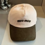 Miu Miu 5HC179 Two-Tone Baseball Cap With Embroidered Logo In Cotton Khaki/Green