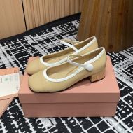 Miu Miu 5I435E Two-tone Mary Jane Pumps Women Patent Leather Khaki/White