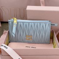 Miu Miu 5MB006 Zipper Card Holder In Matelasse Nappa Leather Sky Blue