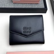 Miu Miu 5MH040 Small Flap Trifold Wallet In Leather Black