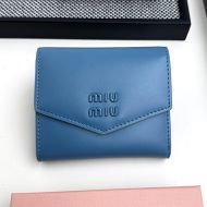 Miu Miu 5MH040 Small Flap Trifold Wallet In Leather Navy Blue
