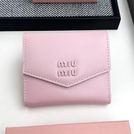 Miu Miu 5MH040 Small Flap Trifold Wallet In Leather Pink