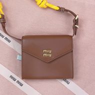 Miu Miu 5MT024 Small Flap Shoulder Wallet In Leather Coffee/Yellow