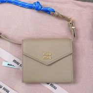 Miu Miu 5MT024 Small Flap Shoulder Wallet In Leather Khaki/Blue