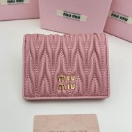 Miu Miu 5MV204 Small Flap Bifold Wallet In Matelasse Nappa Leather Pink