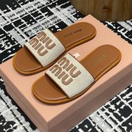Miu Miu 5XX644 Slides Women Canvas And Leather Beige/Brown