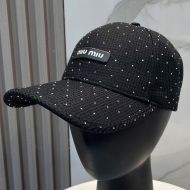Miu Miu Baseball Cap With Allover Strass In Cotton Black