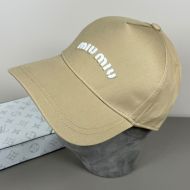 Miu Miu Baseball Cap With Chunky Embroidered Logo In Cotton Brown