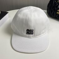 Miu Miu Baseball Cap With Embroidered Logo In Canvas White