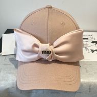 Miu Miu Baseball Cap With Enamel Logo Bowknot In Cotton Brown