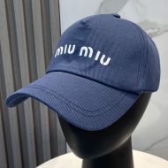 Miu Miu Baseball Cap With Letter Embroidered Logo In Cotton Navy Blue