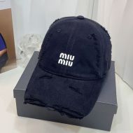 Miu Miu Baseball Cap With Letter Logo Patch In Cotton Black