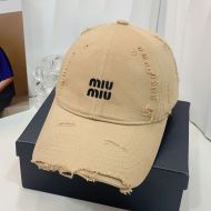 Miu Miu Baseball Cap With Letter Logo Patch In Cotton Brown
