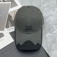 Miu Miu Baseball Cap With Letter Logo Patch In Cotton Grey/Black
