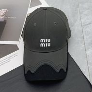 Miu Miu Baseball Cap With Letter Logo Patch In Cotton Grey/White