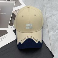 Miu Miu Baseball Cap With Letter Logo Patch In Cotton Khaki/White