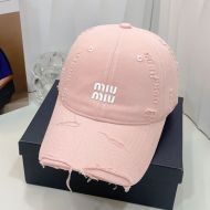 Miu Miu Baseball Cap With Letter Logo Patch In Cotton Pink