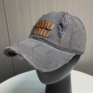 Miu Miu Baseball Cap With Letter Logo Patch In Denim Grey