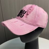 Miu Miu Baseball Cap With Letter Logo Patch In Denim Pink