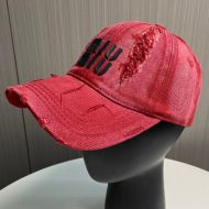 Miu Miu Baseball Cap With Letter Logo Patch In Denim Red