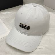 Miu Miu Baseball Cap With Rectangle Embroidered Logo In Cotton White