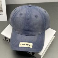 Miu Miu Baseball Cap With Rivet Patch Logo In Cotton Blue