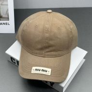 Miu Miu Baseball Cap With Rivet Patch Logo In Cotton Khaki