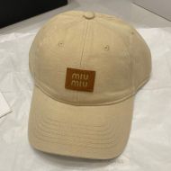 Miu Miu Baseball Cap With Square Leather Logo In Cotton Khaki