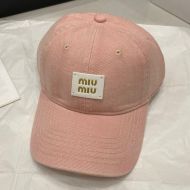 Miu Miu Baseball Cap With Square Leather Logo In Cotton Pink