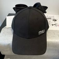 Miu Miu Baseball Cap With Strass Logo and Bowknot In Cotton Black
