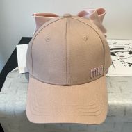 Miu Miu Baseball Cap With Strass Logo and Bowknot In Cotton Brown