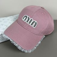 Miu Miu Baseball Cap With Strass Logo In Cotton Pink