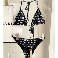 Miu Miu Bikini With Enamel Logo Allover Letter Women Cotton Black