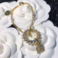Miu Miu Bracelets With Strass Pearl Hoop Logo Pendant In Metal Gold