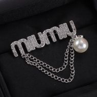 Miu Miu Brooch With Strass Letter Logo In Metal Silver