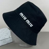 Miu Miu Bucket Hat With Embroidered Logo In Cotton Black